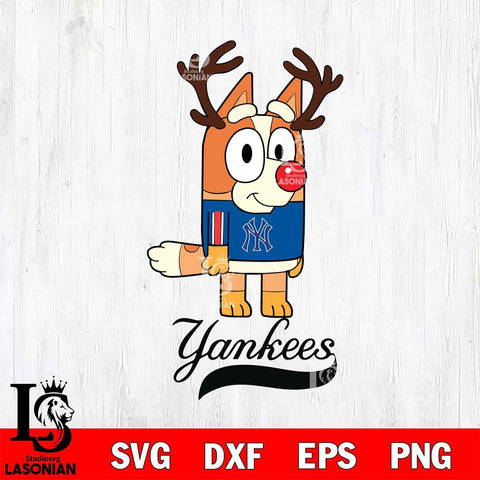 New York Yankees Bluey Chilli Christmas Deer Svg Eps Dxf Png File, Digital Download