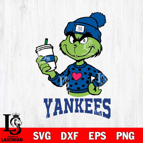 New York Yankees Boujee Grinch Heart Christmas Cut Files Cricut, Svg Dxf Eps Png file , Silhouette