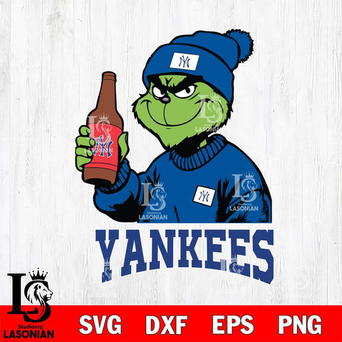 New York Yankees Grinch Drinking Beer Christmas Cut Files Cricut, Svg Dxf Eps Png file , Silhouette