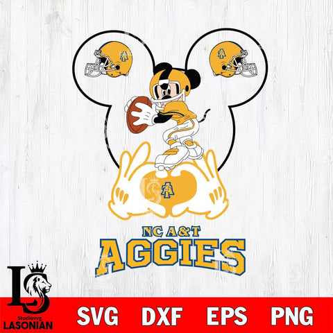 North Carolina A&T Mickey Heart Rugby Svg Eps Dxf Png File, Digital Download ,Instant Download, Cricut File