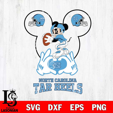 North Carolina Tar Heels Mickey Heart Rugby Svg Eps Dxf Png File, Digital Download ,Instant Download, Cricut File