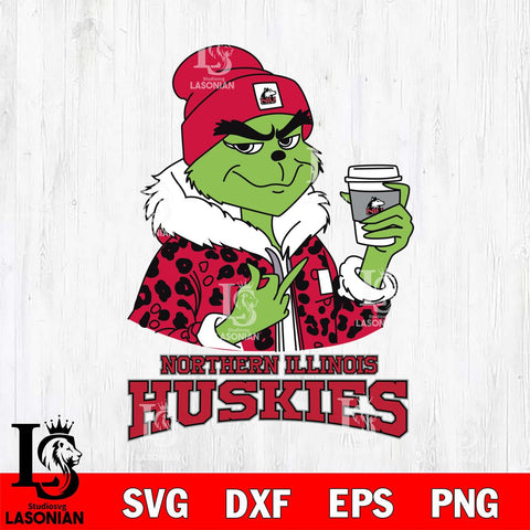 Northern Illinois Huskies Boujee Grinch Leopard Christmas Cut Files Cricut, Svg Dxf Eps Png file, Digital download , Silhouette