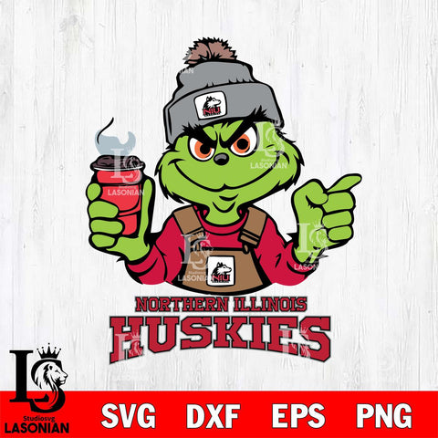 Northern Illinois Huskies Grinch with coffee Svg Eps Dxf Png File, Digital Download, Instant Download