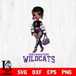 Northwestern Wildcats Beautiful Black Fan Girl, Svg Eps Dxf Png File, Digital Download