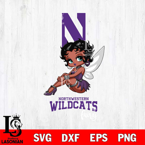 Northwestern Wildcats Beauty Black Fairy Betty Boop, Svg Eps Dxf Png File, Digital Download