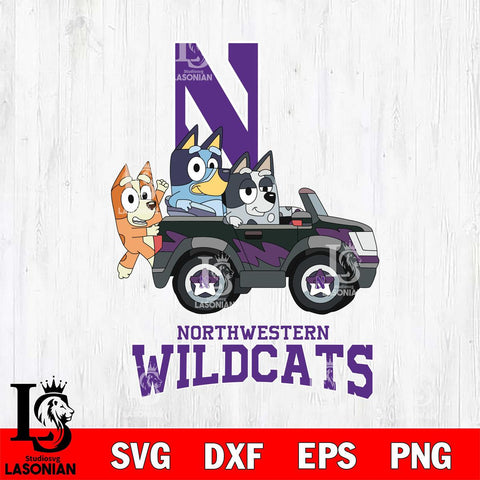 Northwestern Wildcats Bluey friends car Svg Eps Dxf Png File, NCAA svg, Digital Download, Instant Download