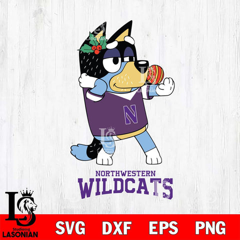 Northwestern Wildcats Christmas Bluey Bandit Heeler Cut Files,Bluey Cricut,Christmas Svg , Bluey svg , Digital Download, dxf eps png pdf file