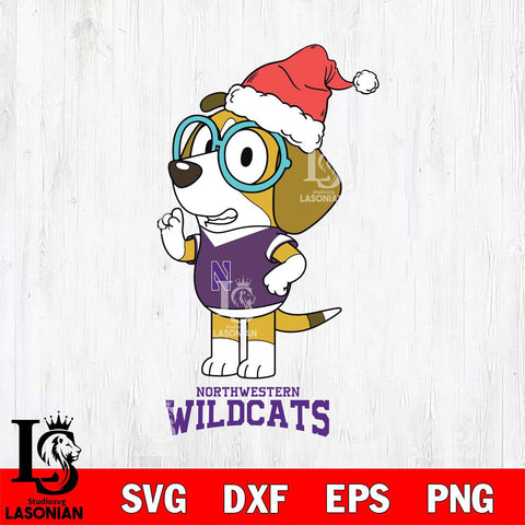 Northwestern Wildcats Christmas Bluey Honey Sport Cut Files,Bluey Cricut,Christmas Svg , Bluey svg , Digital Download, dxf eps png pdf file