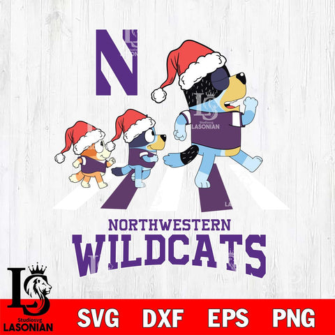 Northwestern Wildcats Christmas Family Bluey Walking Cut Files,Bluey Cricut,Christmas Svg , Bluey svg , Digital Download, dxf eps png pdf file