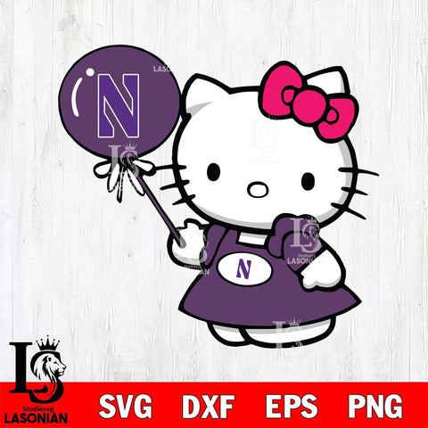 Northwestern Wildcats Cute Hello Kitty 2 Svg Eps Dxf Png File, Digital Download, Instant Download