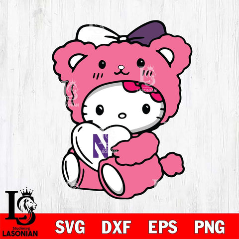 Northwestern Wildcats Cute Hello Kitty 3 Svg Eps Dxf Png File, Digital Download, Instant Download