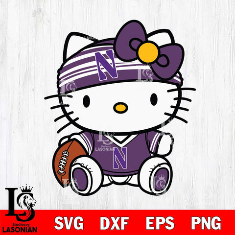 Northwestern Wildcats Cute Hello Kitty Football 12 Svg Eps Dxf Png File, NCAA svg, Digital Download, Instant Download