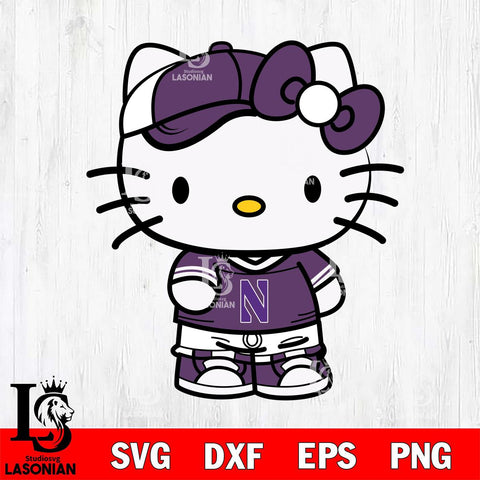 Northwestern Wildcats Cute Hello Kitty Football 2 Svg Eps Dxf Png File, NCAA svg, Digital Download, Instant Download