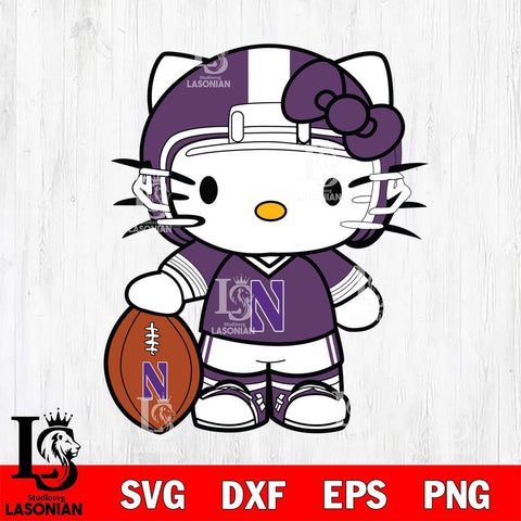 Northwestern Wildcats Cute Hello Kitty Football 3 Svg Eps Dxf Png File, NCAA svg, Digital Download, Instant Download