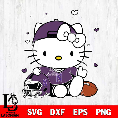 Northwestern Wildcats Cute Hello Kitty Football Svg Eps Dxf Png File, NCAA svg, Digital Download, Instant Download