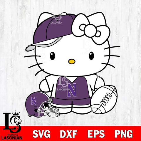 Northwestern Wildcats Cute Hello Kitty Football 4 Svg Eps Dxf Png File, NCAA svg, Digital Download, Instant Download