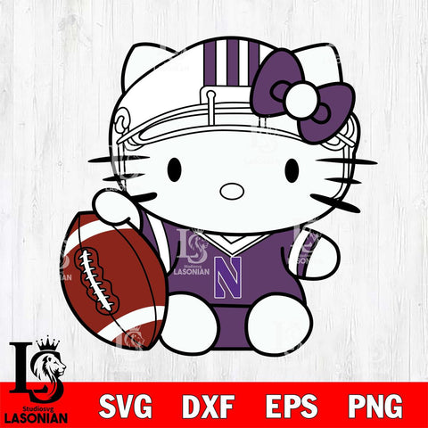 Northwestern Wildcats Cute Hello Kitty Football 5 Svg Eps Dxf Png File, NCAA svg, Digital Download, Instant Download