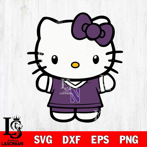 Northwestern Wildcats Cute Hello Kitty Football 6 Svg Eps Dxf Png File, NCAA svg, Digital Download, Instant Download