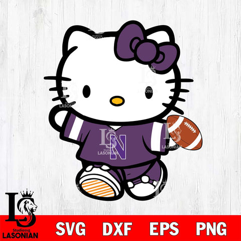 Northwestern Wildcats Cute Hello Kitty Football 7 Svg Eps Dxf Png File, NCAA svg, Digital Download, Instant Download