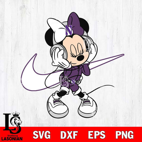 Northwestern Wildcats Cute Minnie Mouse Dancing Svg Eps Dxf Png File, NCAA svg, Digital Download, Instant Download