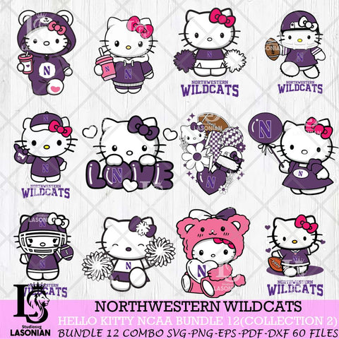 Northwestern Wildcats Hello Kitty Bundle 12 SVG Svg Eps Dxf Png File, Digital Download, Instant Download