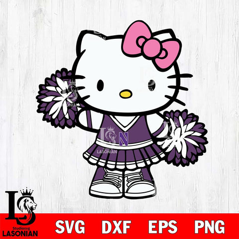 Northwestern Wildcats Hello Kitty Cheerleader 11 Svg Eps Dxf Png File, Digital Download, Instant Download