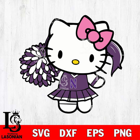 Northwestern Wildcats Hello Kitty Cheerleader 12 Svg Eps Dxf Png File, Digital Download, Instant Download