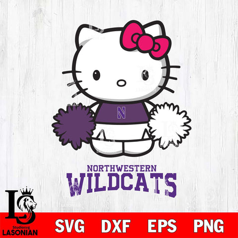 Northwestern Wildcats Hello Kitty Cheerleader 2 Svg Eps Dxf Png File, Digital Download, Instant Download