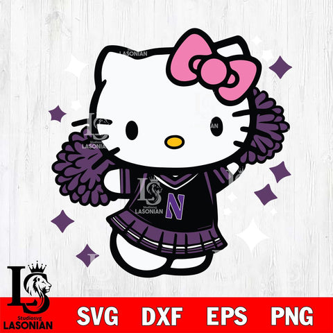 Northwestern Wildcats Hello Kitty Cheerleader 4 Svg Eps Dxf Png File, Digital Download, Instant Download