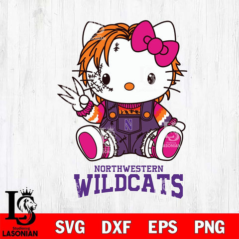 Northwestern Wildcats Hello Kitty Horror Svg Eps Dxf Png File, Digital Download