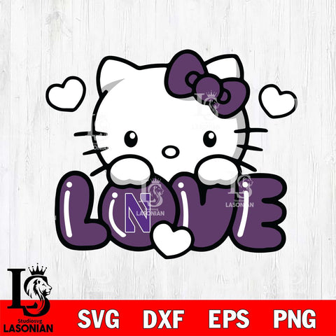 Northwestern Wildcats Hello Kitty Love Svg Eps Dxf Png File, Digital Download, Instant Download