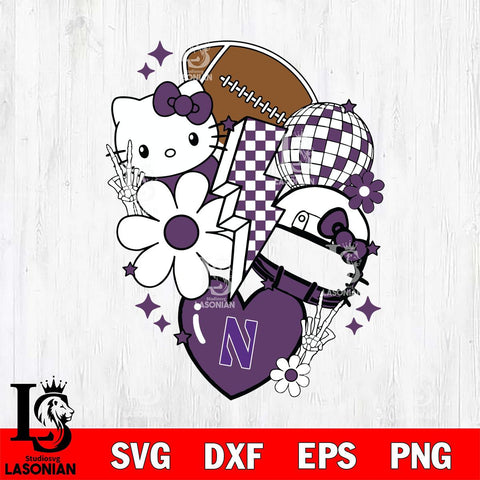 Northwestern Wildcats Hello Kitty NCAA 2 Svg Eps Dxf Png File, Digital Download, Instant Download