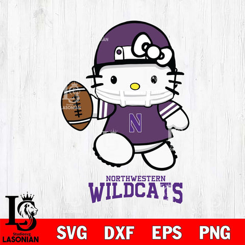 Northwestern Wildcats Hello Kitty NCAA 4 Svg Eps Dxf Png File, Digital Download, Instant Download