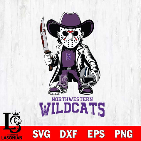 Northwestern Wildcats Jason Voorhees 3 Svg Eps Dxf Png File, Digital Download