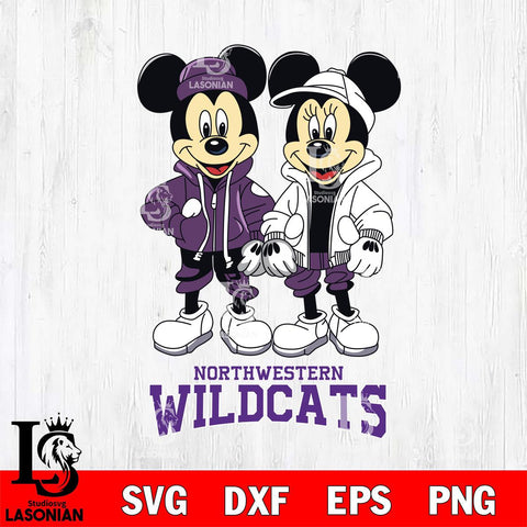 Northwestern Wildcats Mickey Minnie Mouse Football Svg Eps Dxf Png File, NCAA svg , File Cut , Digital Download , Instant Download, Cut Svg Files