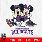 Northwestern Wildcats Mickey Minnie Mouse Football Sit Svg Eps Dxf Png File, NCAA svg , File Cut , Digital Download , Instant Download, Cut Svg Files