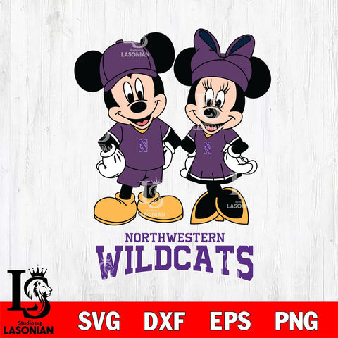 Northwestern Wildcats Mickey Minnie Rugby Svg Eps Dxf Png File, NCAA svg , File Cut , Digital Download , Instant Download, Cut Svg Files