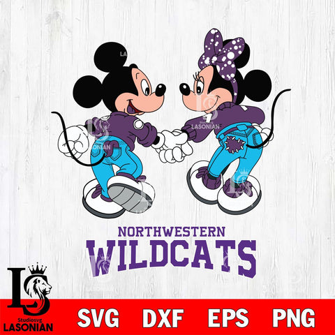 Northwestern Wildcats Mickey Minnie Valentine Rugby Svg Eps Dxf Png File, Digital Download ,Instant Download, Cricut File