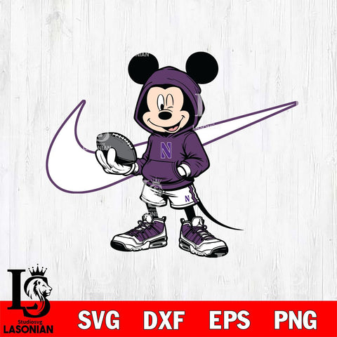 Northwestern Wildcats Mickey Wearing Hoodie Sport Svg Eps Dxf Png File, NCAA svg, Digital Download, Instant Download