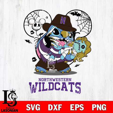 Northwestern Wildcats Stitch Freddy Krueger Halloween Svg Eps Dxf Png File, Digital Download, Instant Download