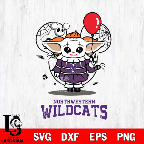 Northwestern Wildcats Stitch Pennywise Halloween Svg Eps Dxf Png File, Digital Download, Instant Download