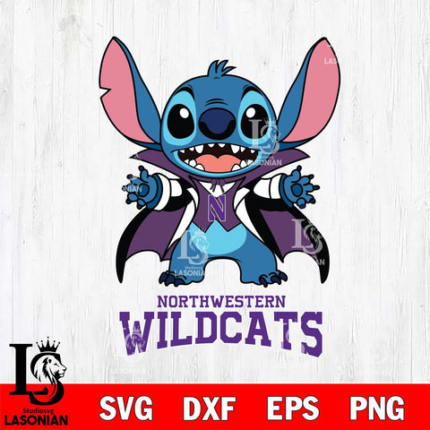 Northwestern Wildcats Stitch Vampire halloween Svg Eps Dxf Png File, NCAA svg, Digital Download, Instant Download