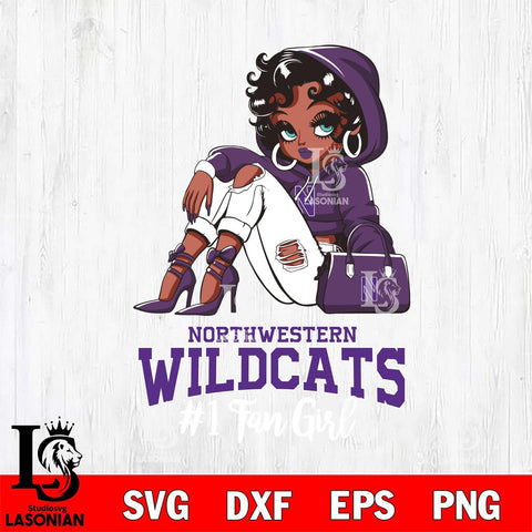 Northwestern Wildcats #1 beauty Black Fan Girl, Svg Eps Dxf Png File, Digital Download