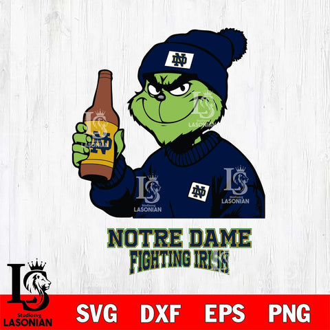 Notre Dame Fighting Irish Grinch Drinking Beer Christmas Cut Files Cricut, Svg Dxf Eps Png file, Digital download , Silhouette