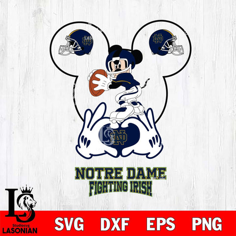 Notre Dame Fighting Irish Mickey Heart Rugby Svg Eps Dxf Png File, Digital Download ,Instant Download, Cricut File