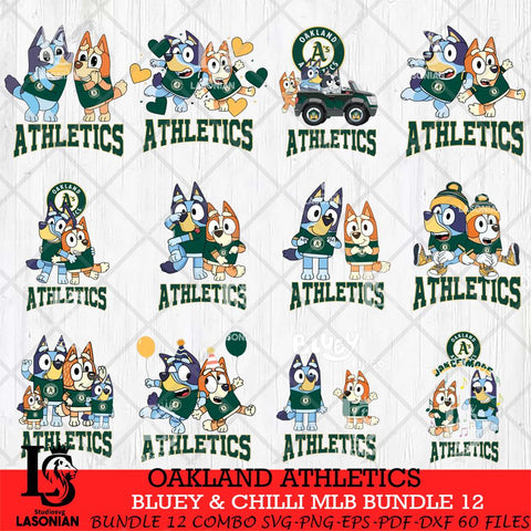 Oakland Athletics Bluey & Bingo MLB Bundle 12 SVG Eps Dxf Png File, Bundle MLB svg, Digital Download, Instant Download