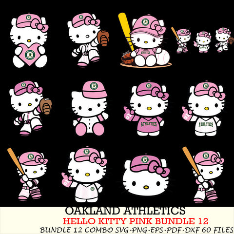 Oakland Athletics Hello Kitty Pink Bundle 12 SVG Svg Eps Dxf Png File, MLB svg, Digital Download, Instant Download