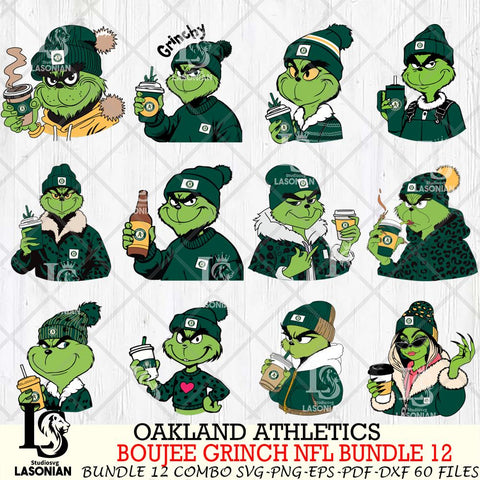 Oakland Athletics  Boujee Grinch MLB Bundle 12 SVG Eps Dxf Png File, Digital Download, Instant Download