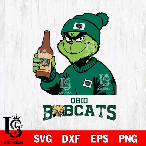 Ohio Bobcats Grinch Drinking Beer Christmas Cut Files Cricut, Svg Dxf Eps Png file, Digital download , Silhouette