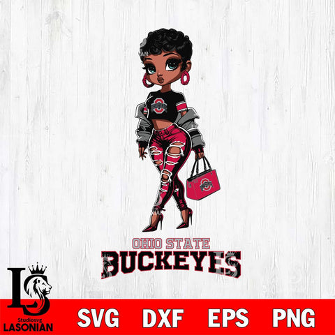 Ohio State Buckeyes Beautiful Black Fan Girl, Svg Eps Dxf Png File, Digital Download